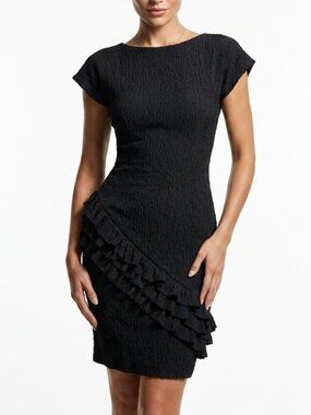 Glenrob Vintage Goth Crinkle Bodycon Dress Scoop Back Ruffle Asymmetric S/M